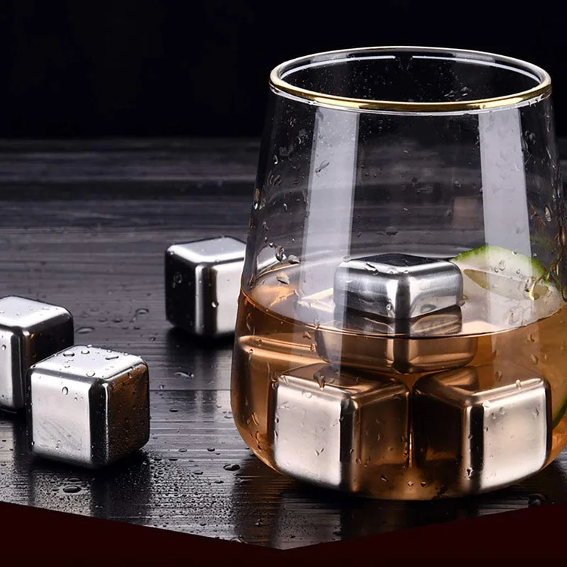 Whiskey Stone Set - ウイスキーワインワイン冷却キューブ冷却ロックパーティーバーツール4/6/8個ステンレス鋼製アイスキューブセット再利用可能な冷却ストーン