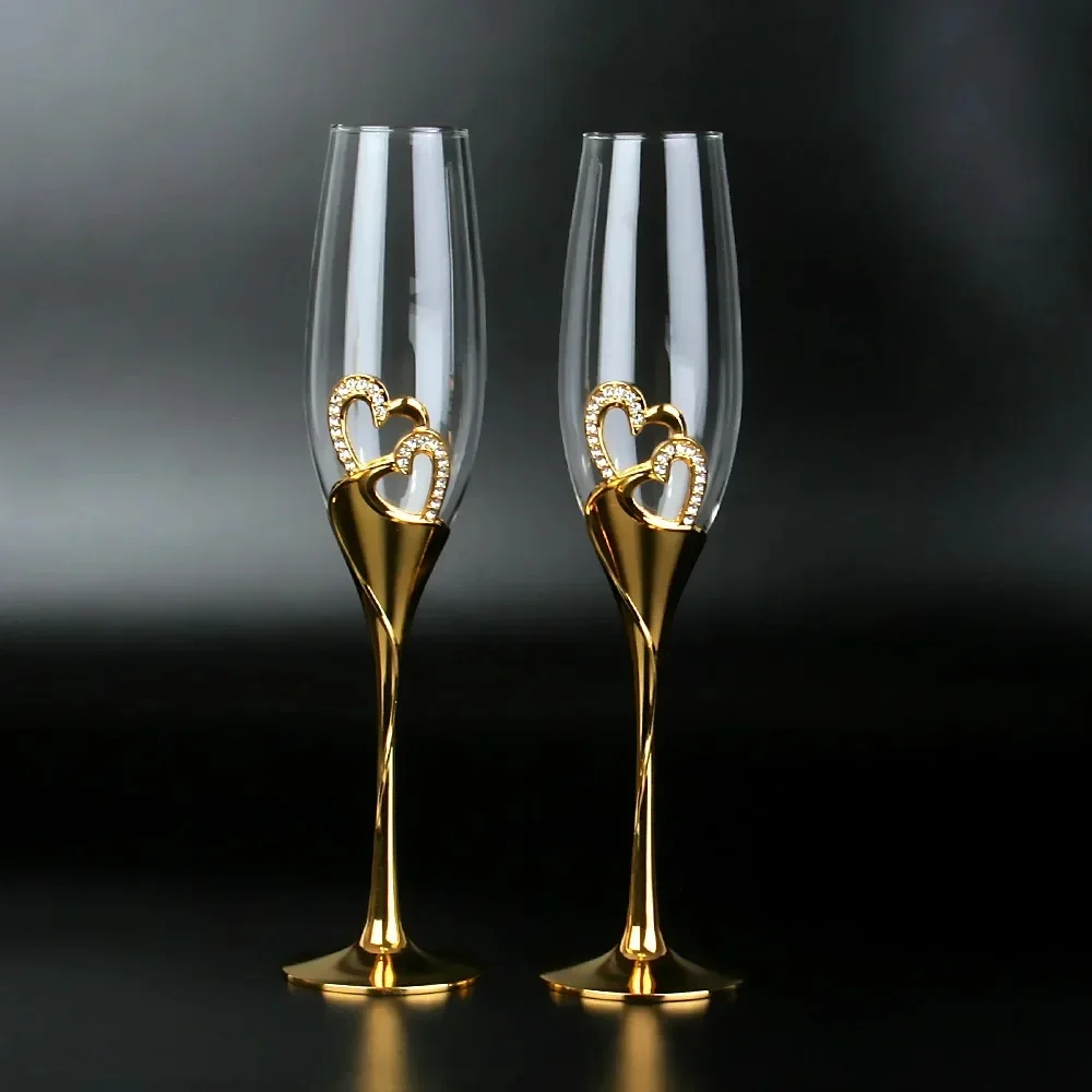 Champagne Flute Pair - エレガントなハート&チュリンクシェイプシャンパンフルートグラス、ロマンチックなカップルカクテルワインカップセット、パーソナライズされたウェディングパーティー記念日