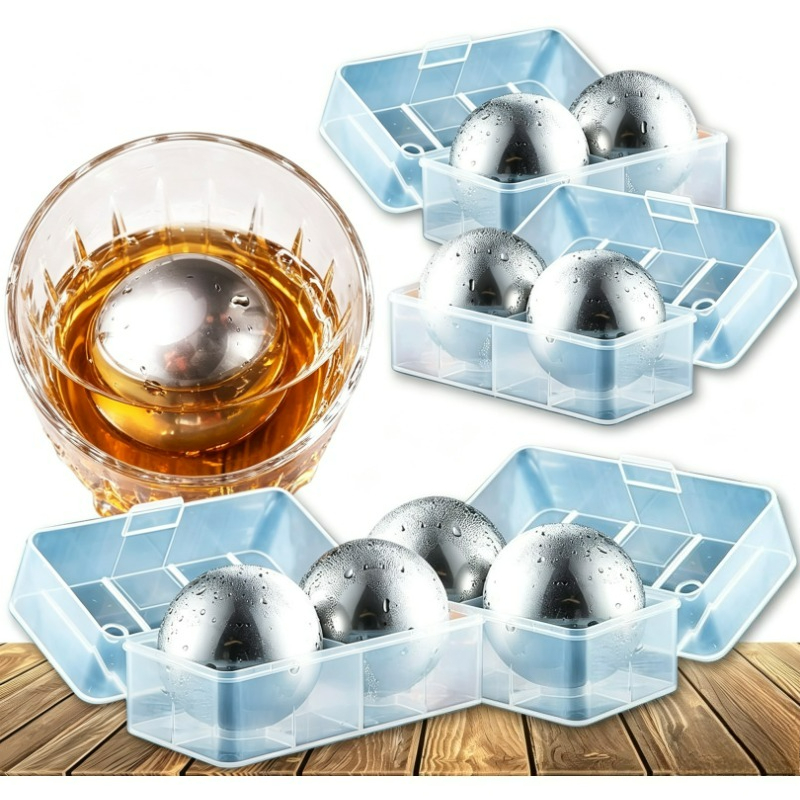 Whiskey Stone Set - ウイスキーストーンギフトセット 4-8個入り、再冷凍可能で再利用可能な金属製アイスボールセット（収納ケース付き）、アイスロックワインチラー、業務用バーツール
