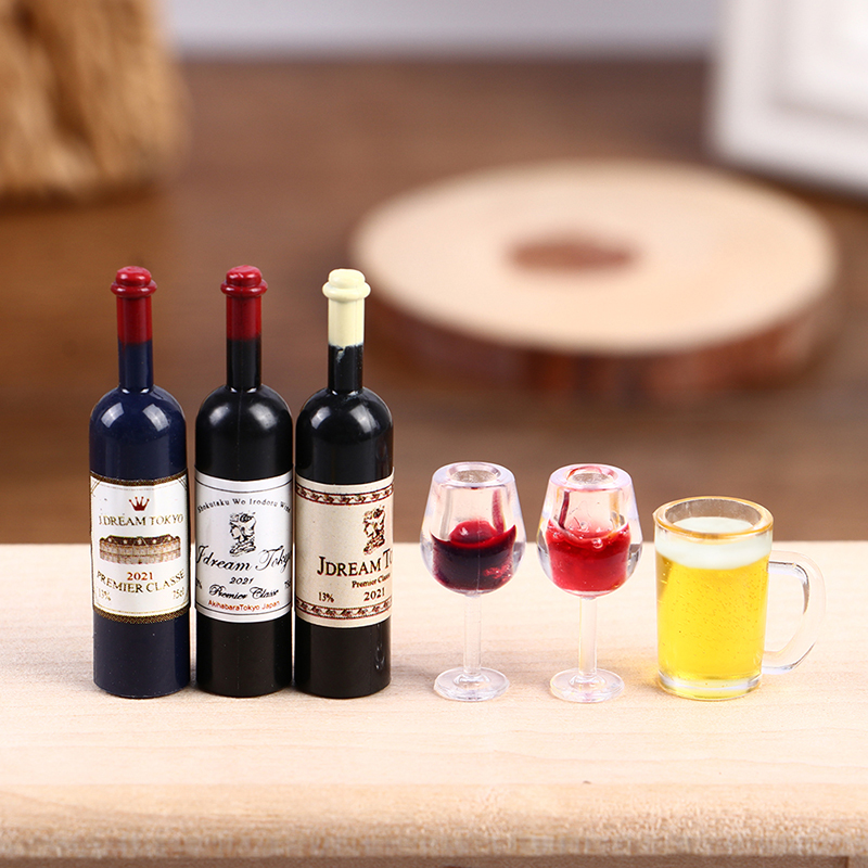 Wine Beer Europe - 5 個 1:12 ドールハウスミニチュアワインボトルビールマグモデル家具家の装飾おもちゃ風景用品