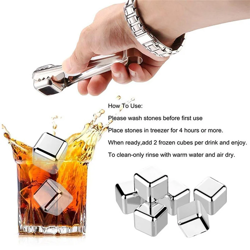 Whiskey Stone Set - 4/6/8個入りステンレス製アイスキューブセット、再利用可能なウイスキー・ワイン冷却用ストーン、ワインクーラー、パーティーバーツール
