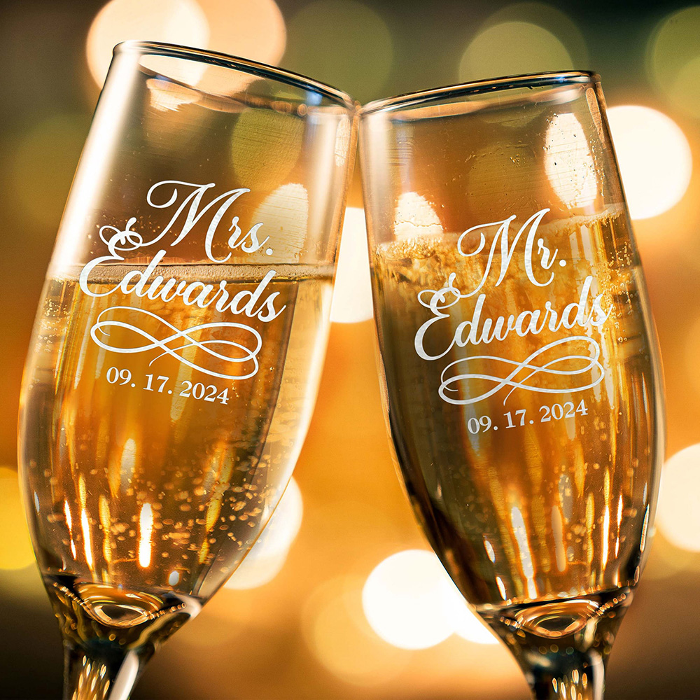 Champagne Flute Pair - パーソナライズされたシャンパン フルート 2 個セット 刻印 結婚記念日