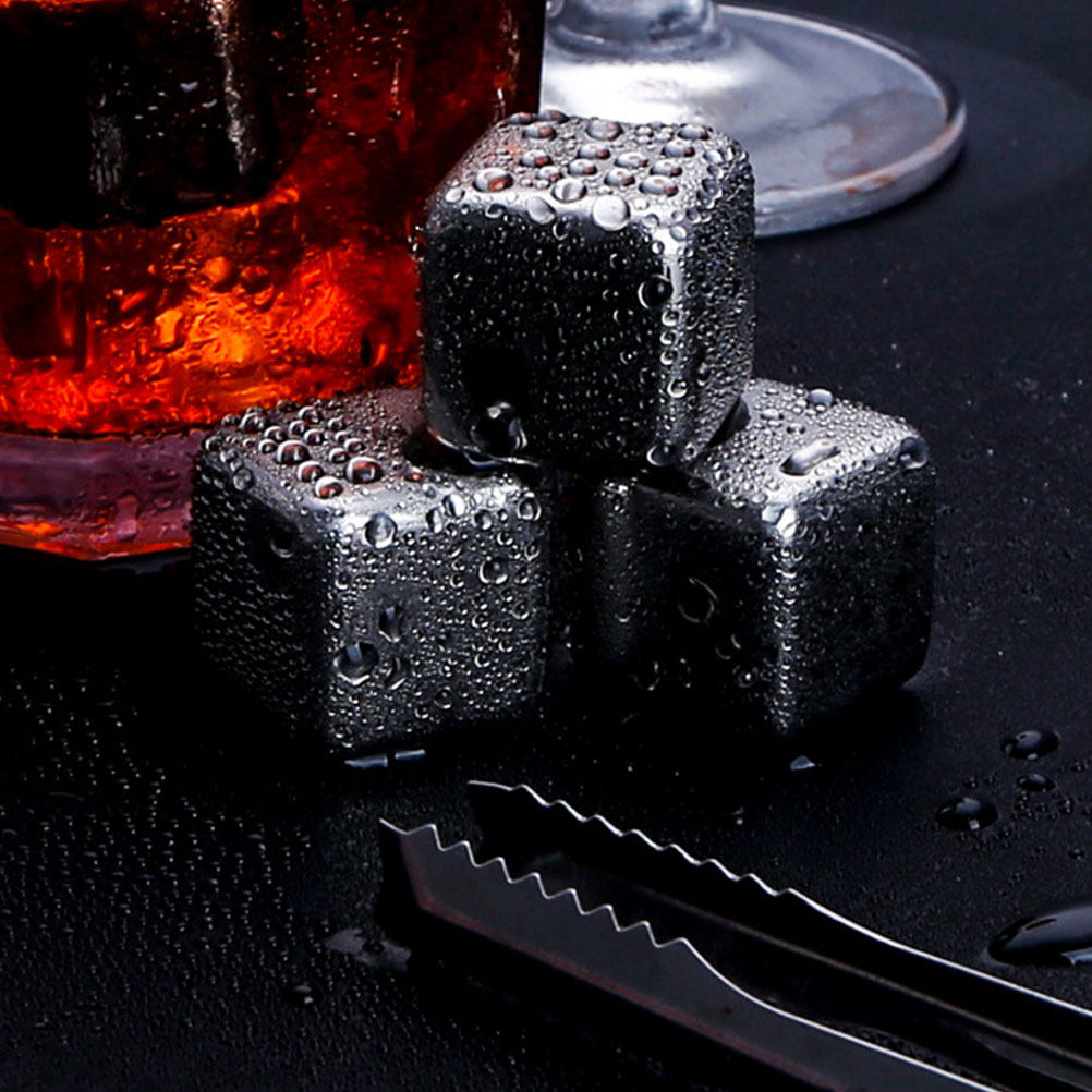 Whiskey Stone Set - 2セットステンレス製アイスキューブ 再利用可能なウイスキーストーン ドリンクバー ホームギフトセット クランプ付き収納ボックス ウイスキーストーン