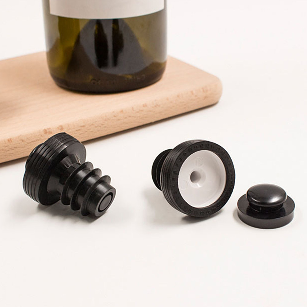 Wine Beer Red - プレミアム食品グレードシリコン製ワインボトルストッパー、赤ワイン、ビール、サイダー、ソーダ、醤油ボトル用真空シーラー（ブラック）