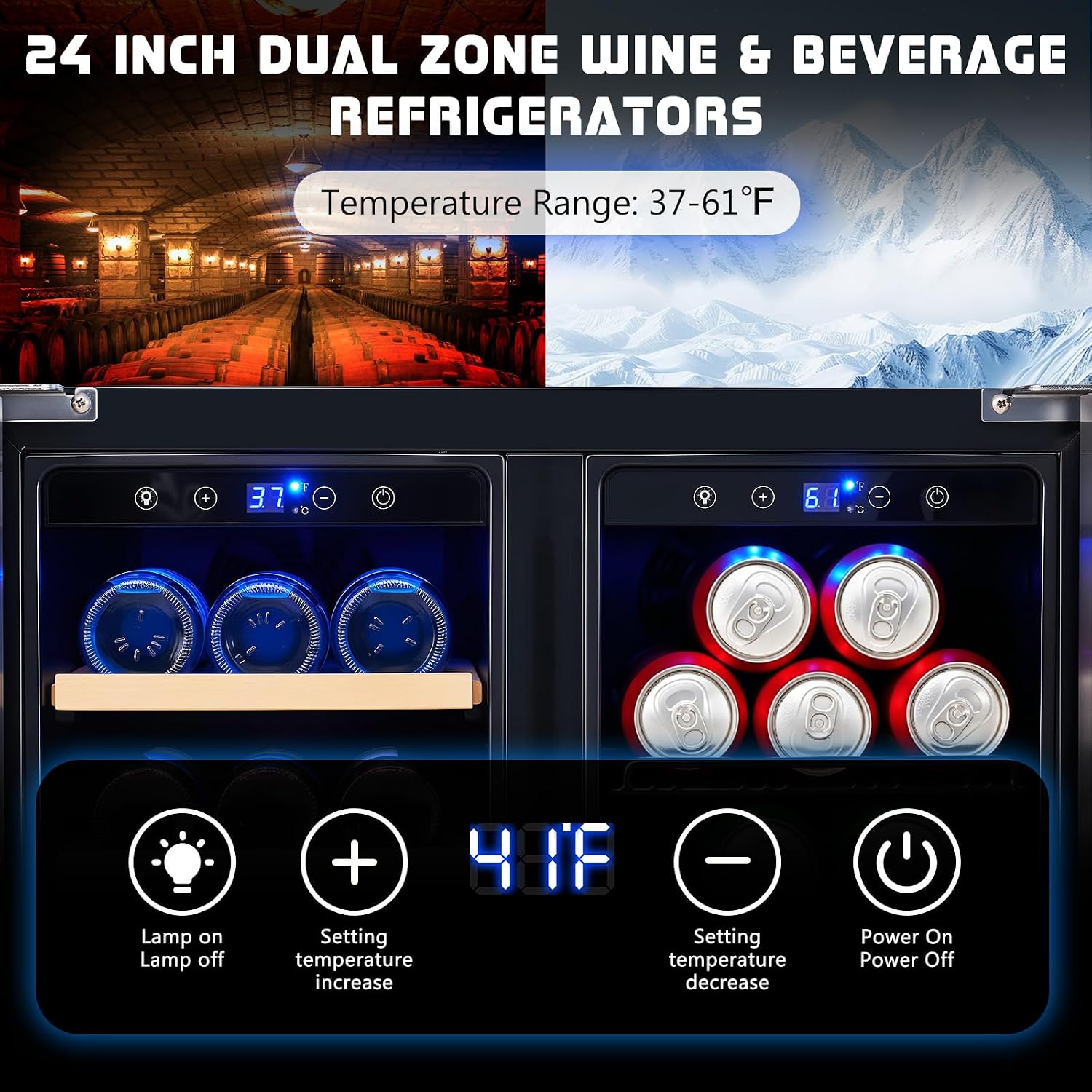 飲料用冷蔵庫、24インチデュアルゾーンワイン・ビール冷蔵庫（ - Wine Beer Fridge Under Counter のレビューと価格