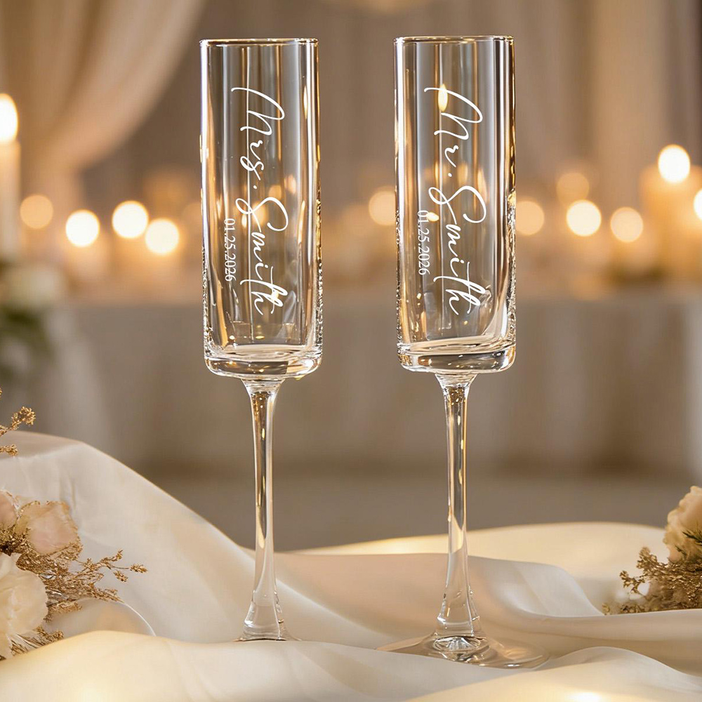 カスタムウェディングワインシャンパンフルート、パーソナライズ - Champagne Flute Pair のレビューと価格