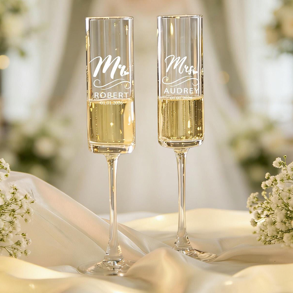 カスタムウェディングワインシャンパンフルート、パーソナライズ - Champagne Flute Pair のレビューと価格