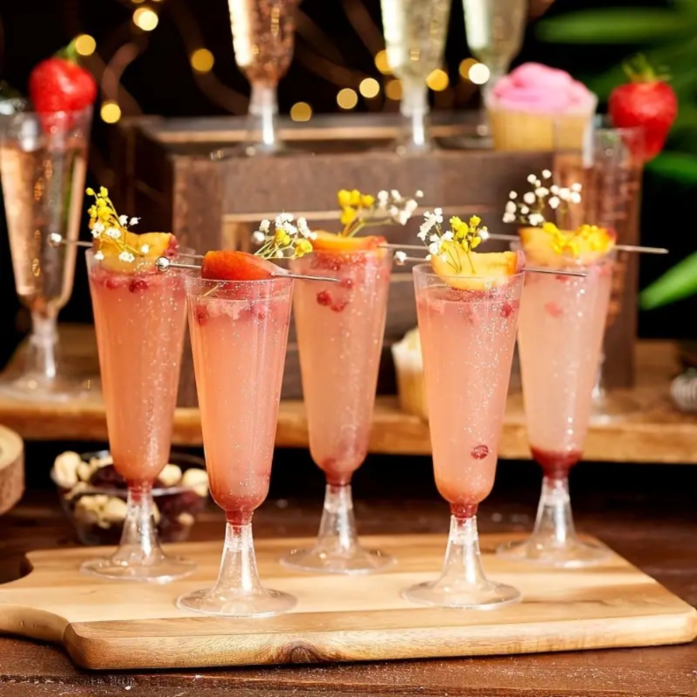 透明プラスチックシャンパンフルートゴブレット、使い捨ての耐久 - Champagne Flute Pair のレビューと価格