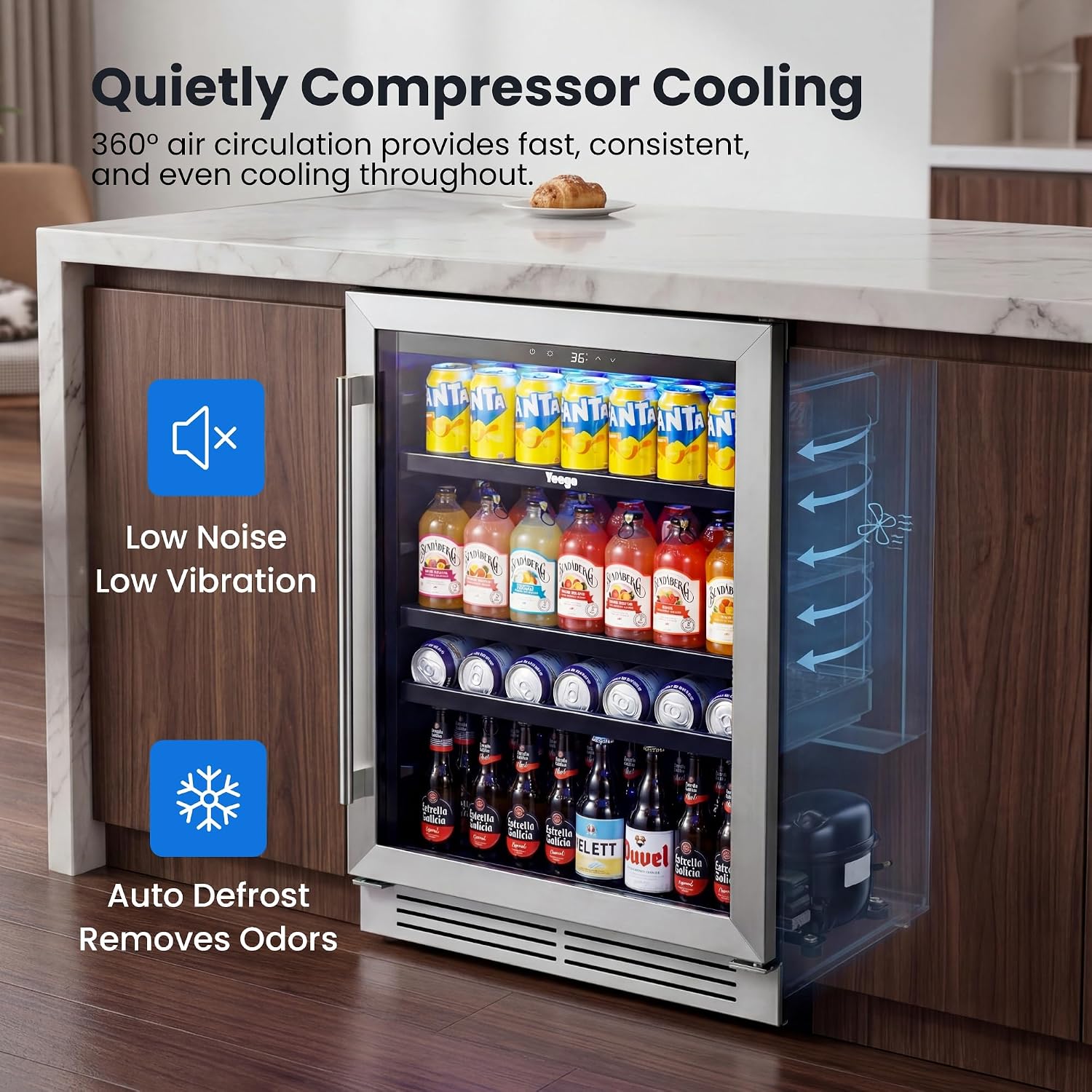 24インチ飲料用冷蔵庫 180缶収納 ガラス扉 34–54  - Wine Beer Fridge Under Counter のレビューと価格